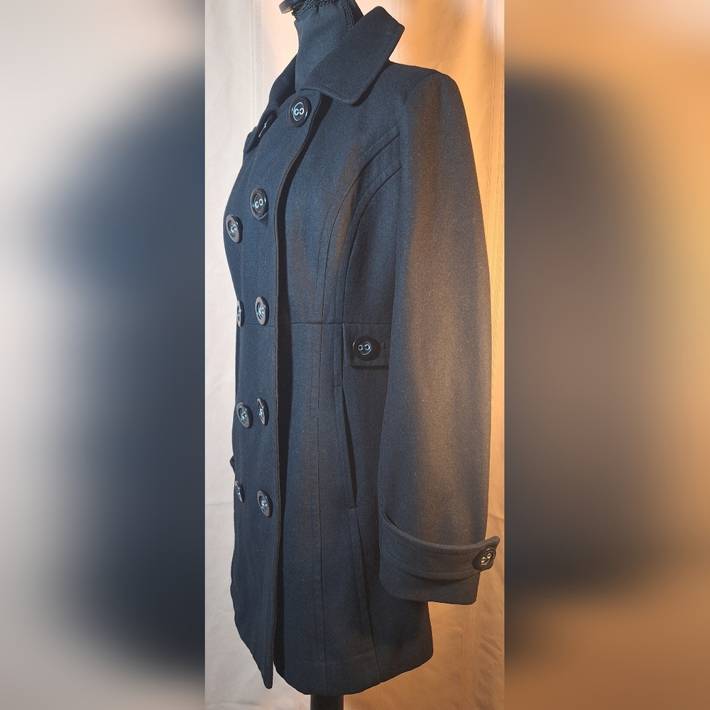 TULLE Black Double-Breasted Pea Coat - Picture 3 of 9